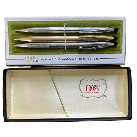 Vtg Cross 1/20 12K Gold Filled Pencil w/ Silver Pencil Pen Set USA Made Boxed - Picture 1 of 4